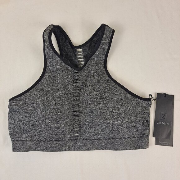 Zobha Size XL Gray Heather Black Trim Pull On Sports Bra Low Impact NWT - Picture 2 of 15